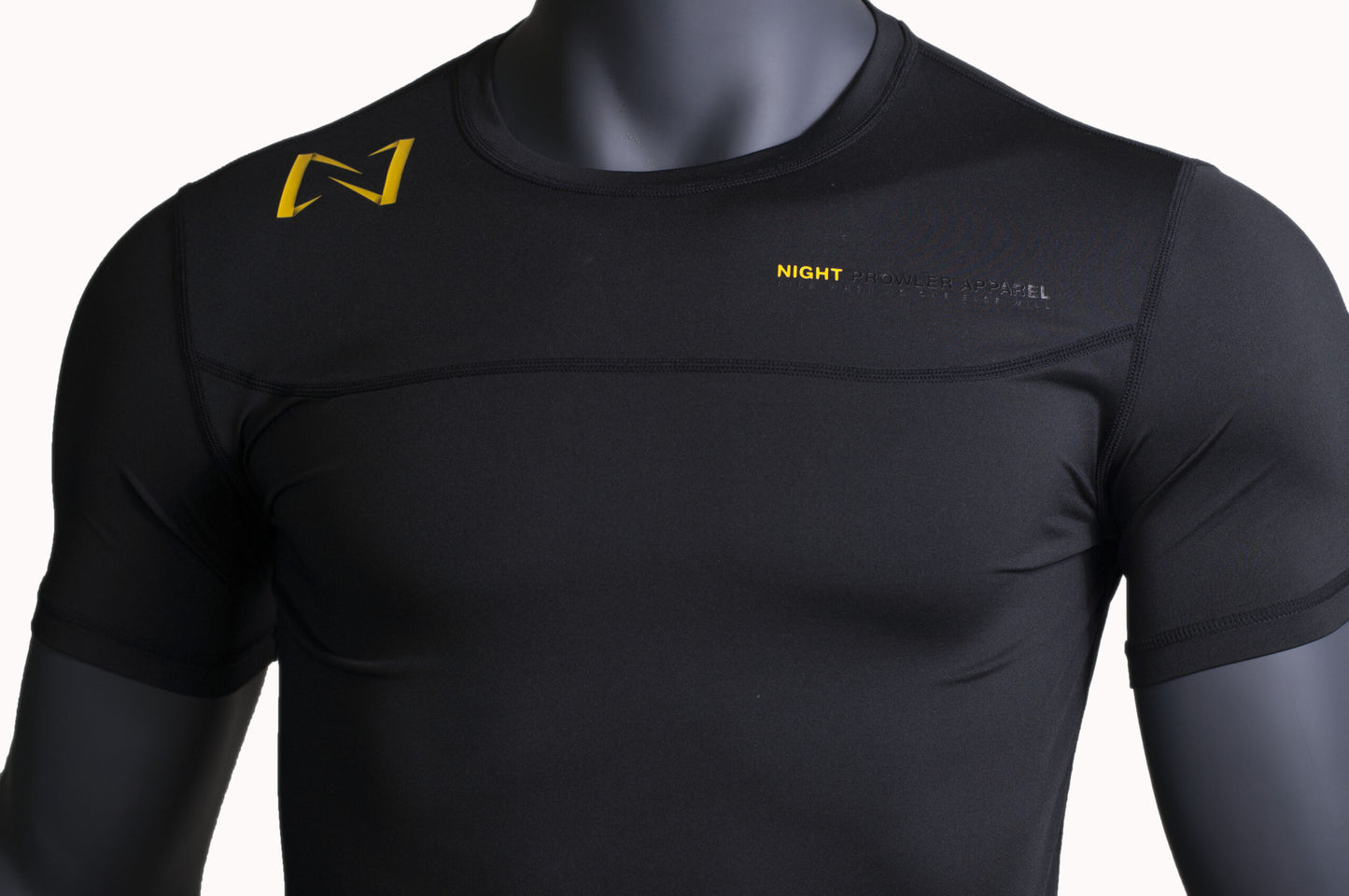Night Prowler Apparel Black compression shirt with Yellow Logo