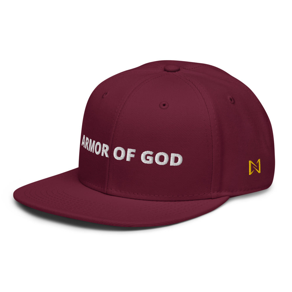 Night Prowler Apparel Maroon Snap back flat billed hat with yellow N logo on left side and Rise Up text on the back
