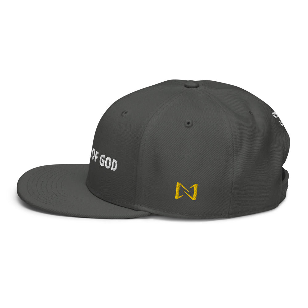 Night Prowler Apparel Gray Snap back flat billed hat with yellow N logo on left side and Rise Up text on the back