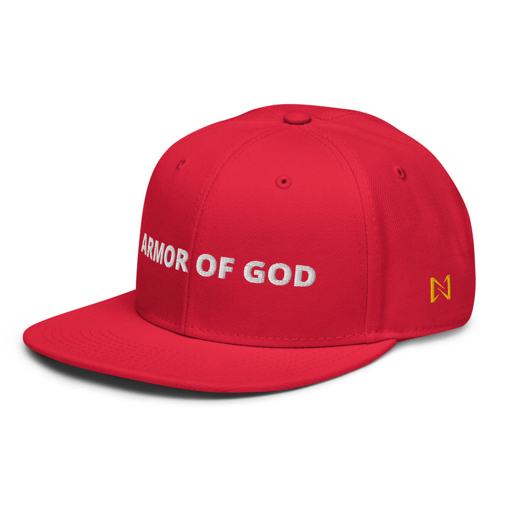 Night Prowler Apparel Red Snap back flat billed hat with yellow N logo on left side and Rise Up text on the back