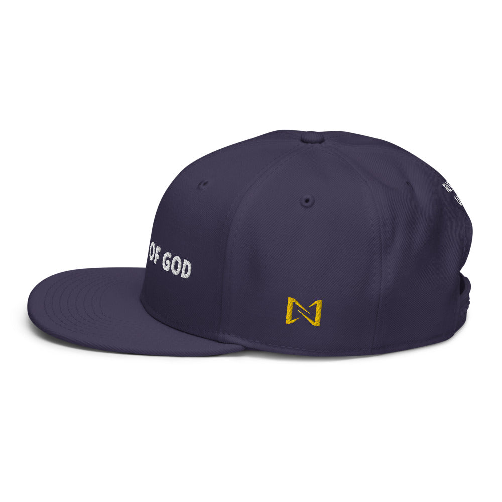 Night Prowler Apparel  Bluish Snap back flat billed hat with yellow N logo on left side and Rise Up text on the back